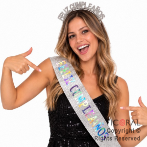 SET VINCHA PL�STICA PERLAS Y BANDA FELIZ CUMPLEA�OS GIBRE PLATA